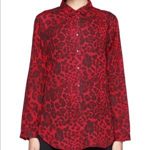 Sandro red leopard print button down shirt